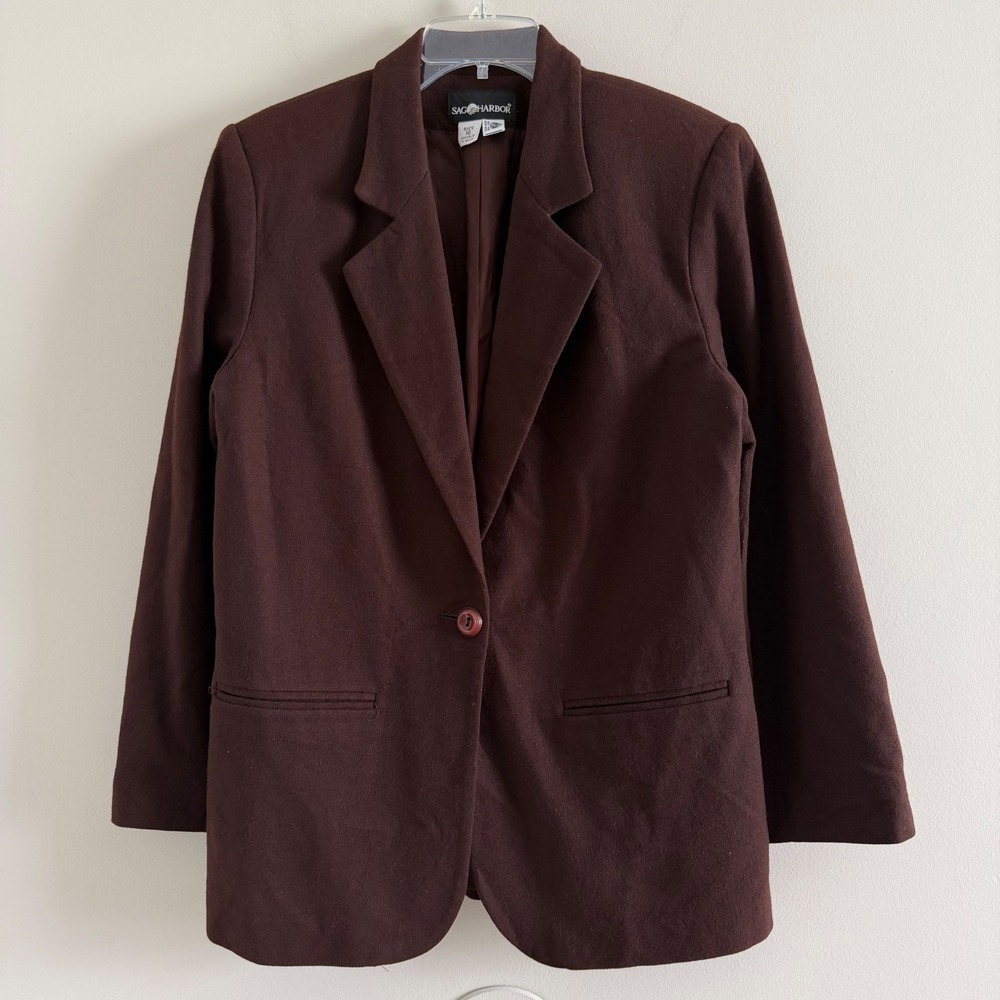 Sag Harbor Brown 100% Pure New Wool Blazer Jacket Vintage Size 10 Single Button